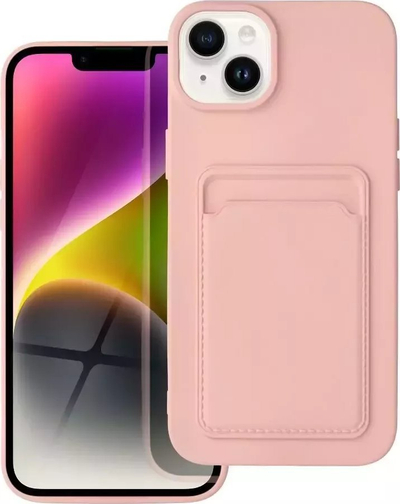 Maskë Forcell Card Case për iPhone 14 Plus, silikoni, me xhep për kartë, rozë