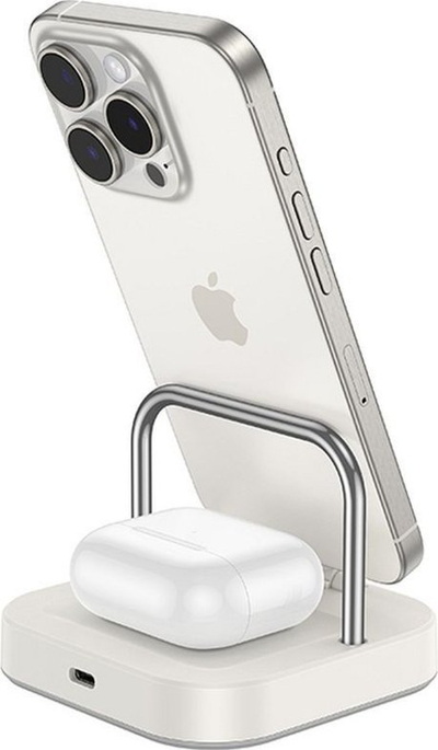 Karikues me valë Hoco CQ16A 3-në-1, 5W, për Apple Watch dhe telefon, i bardhë