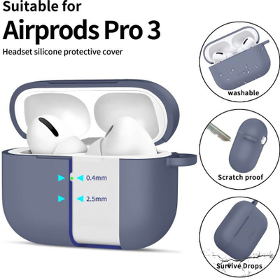 Kuti mbrojtëse Tech-Protect për Apple AirPods Pro 3, silikon, me karabinë, blu baby