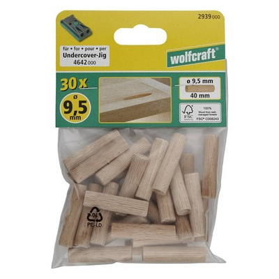 Dowel druri Wolfcraft Beech 9.5x40 mm, set 30 copë, ngjyrë druri