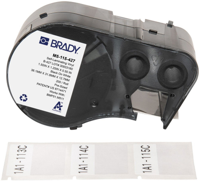 Kasetë etiketa Brady M5-115-427, vinyl vetë-laminues, 1.5" x 1.25", e bardhë