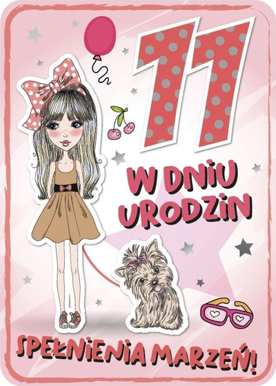 Kartolinë ditëlindjeje Armin Style Birthday Card 11 GM-746, për 11-vjeçe, me zarf, rozë