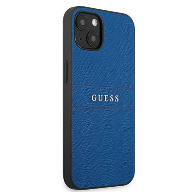 Kapak telefoni Guess Saffiano Metal Logo për iPhone 13 Mini, lëkurë ekologjike, blu