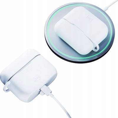 Kuti silikoni mbrojtëse për Apple AirPods Pro, me kapak, me karabinier, e bardhë