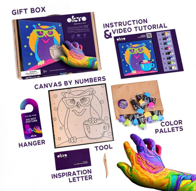 Set arti sensor Okto Owl Coloring, 29 x 29 cm, plastelinë me ngjyra