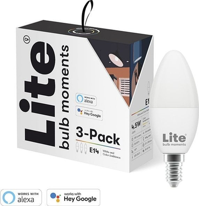 Llampa të zgjuara LED Lite Bulb Moments, set me 3 copë, 4.5W E14, dritë e bardhë dhe me ngjyra, e bardhë