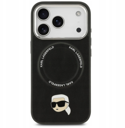 Mbulesë telefoni Karl Lagerfeld Leather MagSafe për iPhone 17 Pro, lëkurë, e zezë