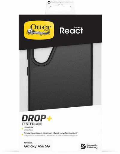 Заштита за телефон OtterBox React A56, тенка, отпорна на удари, црна