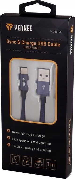 Кабел USB YENKEE YCU 301 BE, USB A 2.0 во USB C, 1m, виолетова