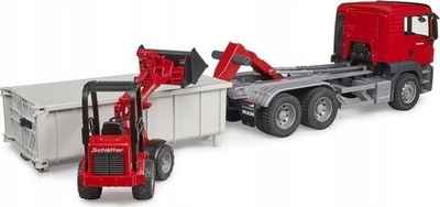 Set lodrash Bruder MAN TGS, kamion me kontenier roll off, mini eskavator, 1:16