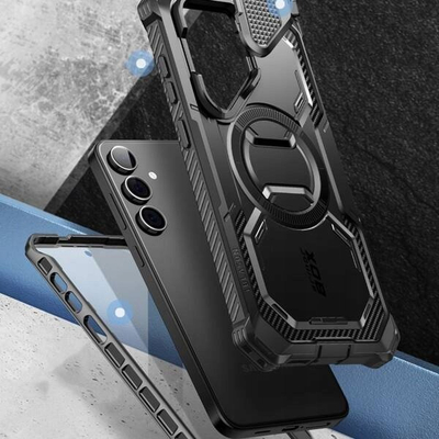 Маса за телефон i-Blason Armorbox за Samsung Galaxy S24 5G, со прстен држач, црна