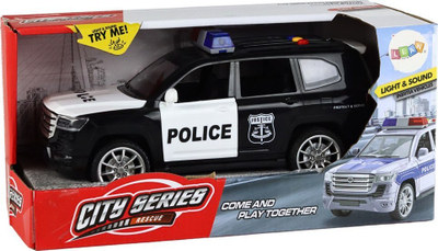 Lodër makinë policie Leantoys Police Patrol Car 114, drita dhe zëra, dyer që hapen, bardhë blu