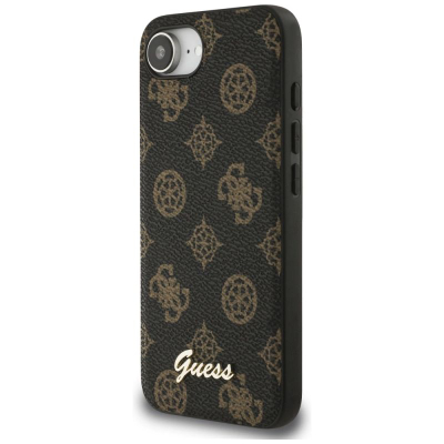 Футрола за телефон Guess Peony Script Logo MagSafe за iPhone 16E 6.1", еколошка кожа, црна