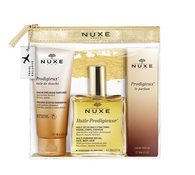 Set Nuxe Travel With Nuxe, vaj shumëfunksional 100 ml + vaj dushi 100 ml + parfum 30 ml