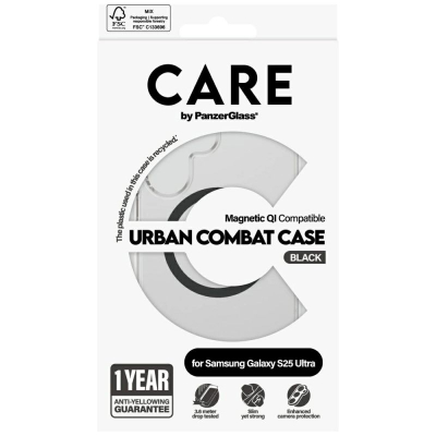 Kapak telefoni PanzerGlass CARE Urban Combat për Samsung Galaxy S25 Ultra, me magnet QI, transparent