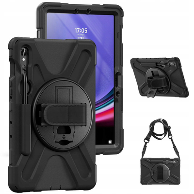 Mbrojtëse tableti Armor Case për Samsung Galaxy Tab S9 S9 FE, me dorezë, rrip edhe stendë 360°, e zezë