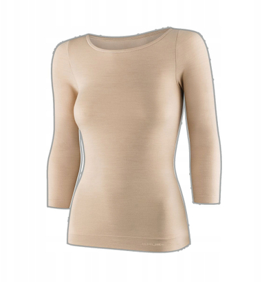 Bluzë për femra Brubeck LS1628W Comfort Merino, mëngë 3 4, merino, bezhë, L