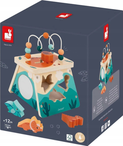 Lodër druri aktiviteti Janod Activity Volcano, formuese me dinozaurë, nga 12 muajsh, shumëngjyrëshe