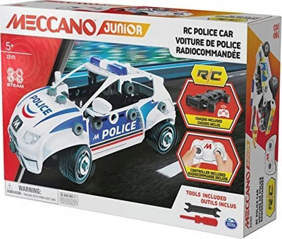 Set ndërtimi Meccano Junior RC Police Car, makinë policie me telekomandë, STEM, e bardhë