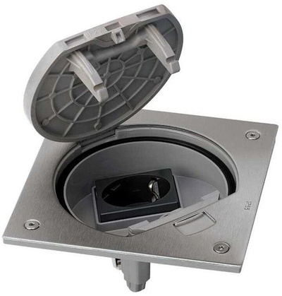 Njësi me prizë Schuko Simon K45, IP66, çelik inox, mbyllje me dorë