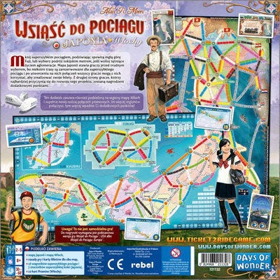 Zgjerim loje bordi Ticket to Ride Japonia dhe Italia, 2 harta, në anglisht, me ngjyra