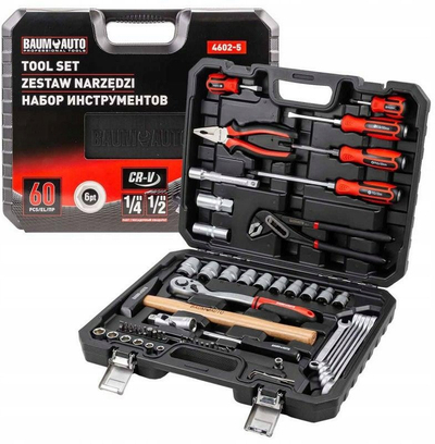 Set veglash pune, 60 pjesë, koka 6-anëshe 7-27 mm, lidhje 1/2" dhe 1/4"