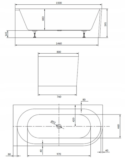 Vaskë këndore CREA S931-031, 150x80 cm, e pavarur, e bardhë