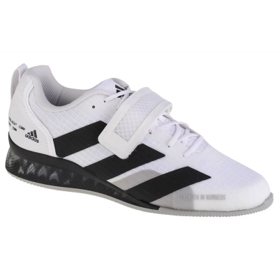 Këpucë weightlifting Adidas Adipower 3, thembër e ngritur, rrip rregullues, të bardha