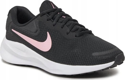 Atlete vrapimi Nike Revolution 7, shollë me shkumë, tekstil, të zeza me rozë