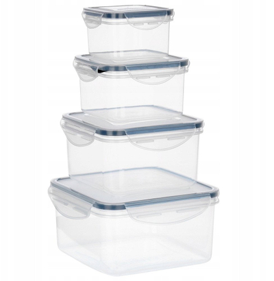 Set enësh kuzhine Vilde, 4 kontenierë me kapak, mbyllje hermetike, plastikë e tejdukshme