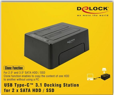 DeLOCK USB Type-C 10 Gbps докинг станица за 2 x SATA HDD/SSD, 2.5" и 3.5"