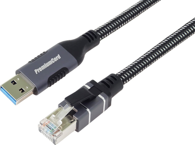 Kabllo adapter Ethernet PREMIUMCORD kunet2, USB 3.2 në RJ45 Gigabit LAN, 2 m, e zezë