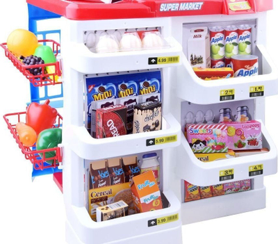 Arkë lodër supermarket, me shportë, me skaner, shumëngjyrëshe