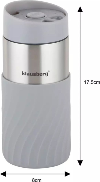 Termus KLAUSBERG 300ml, çelik inox, me grykë dhe silikon kundër rrëshqitjes, gri