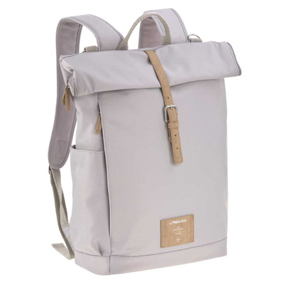 Çantë shpine për pelena LÄSSIG Rolltop Diaper Backpack, hapje roll top, ndarje të shumta, gri