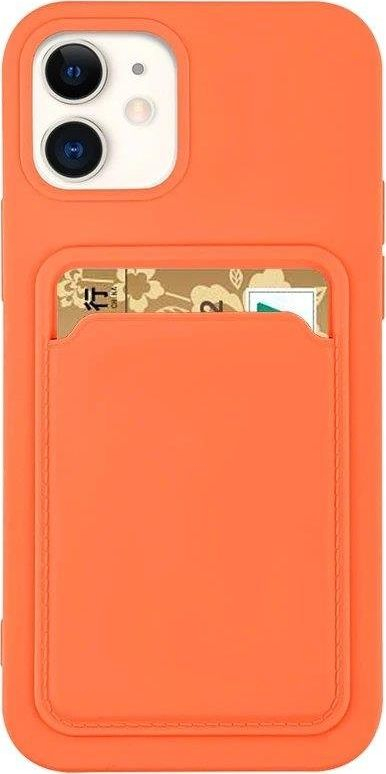 Заштитна маска за телефон за iPhone 13 Mini Card Case, силиконска, со џеб за картичка, портокалова