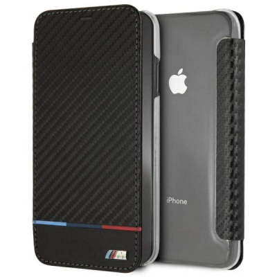 Kapak telefoni BMW M Collection Carbon për iPhone XS Max, tip portofoli, i zi