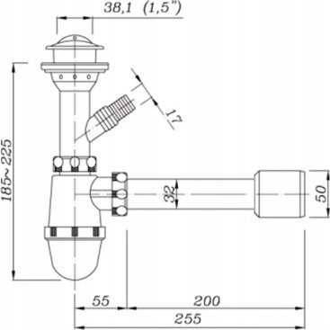 Sifon lavamani me dalje për lavatriçe, bottle siphon, filtër inox, plastikë e bardhë