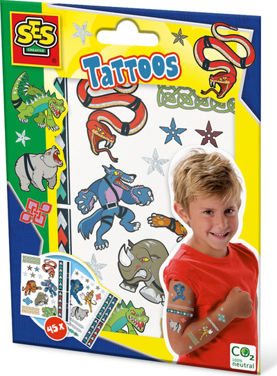 Set tatuazhesh për kalamajt SES Creative 14287, 45 copë, me efekt metalik, shumëngjyrësh