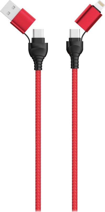 Kabllo USB 2GO 797370, USB A në USB C dhe Lightning, 1.2 m, e kuqe