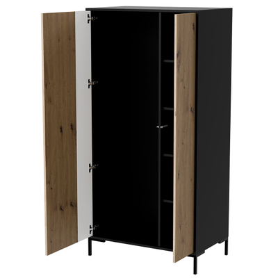 Gardërobë Cama MERCI, 90x55x184 cm, push to open, e zezë dhe oak artisan