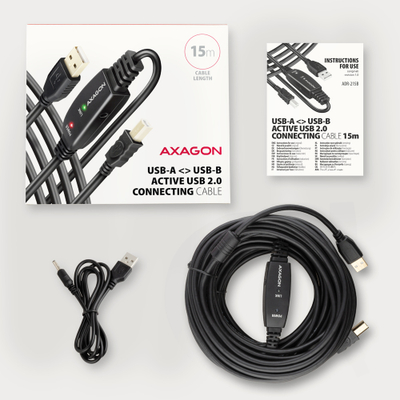 Kabllo USB Axagon ADR-215B, USB-A me USB-B, 15m, e zezë