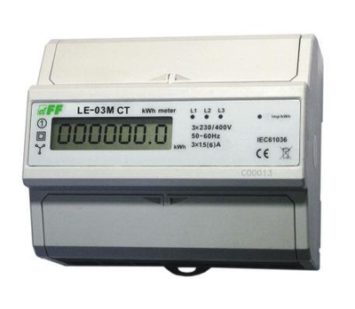 Matës energjie trefazor F&amp;F LE-03M-CT, RS-485 MODBUS, ekran LCD, i bardhë