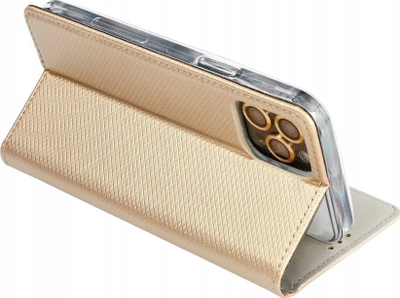 Këllëf telefoni Smart Case Book për Infinix Hot 30i, me magnet, bëhet edhe si mbajtës, ngjyrë gold