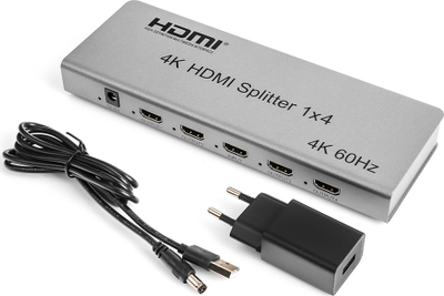 Ndarës HDMI SPH RS104_V46, 1x4, 4K 60Hz, argjendtë