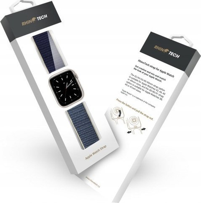 Rrip ore inteligjente RhinoTech Magic Tape për Apple Watch 42 44 45 49mm, najlon, mbyllje me ngjitëse, blu e çelët