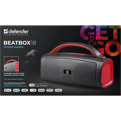 Altoparlant portabël Defender Beatbox 18, Bluetooth, 20W, i zi e kuqe