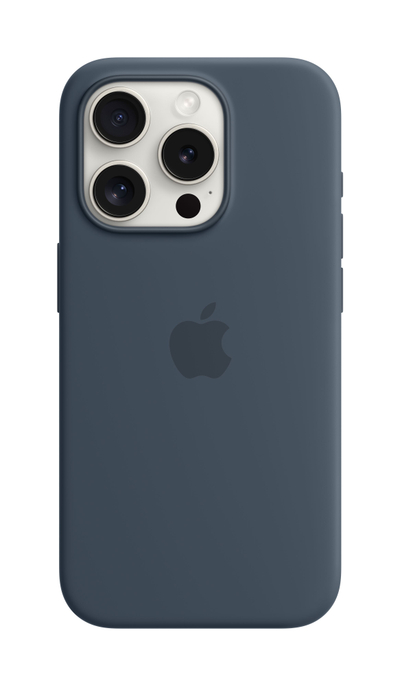 Маска Apple за iPhone 15 Pro Silicone Case со MagSafe, Storm Blue