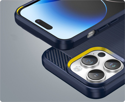 Mbrojtëse telefoni për iPhone 14 Pro Max, xhel TPU i butë, dizajn karbon, blu e errët