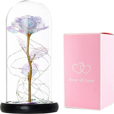 Suvenir Eternal Rose AG776C, trëndafil dekorativ në kupolë qelqi, LED RGB, shumëngjyrësh